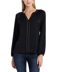 Vince Camuto Long Sleeve Tie Neck Wrap Blouse in Blue | Lyst