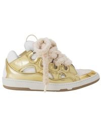 Lanvin - Curb Metallic Leather Sneakers With Mesh Laces - Lyst