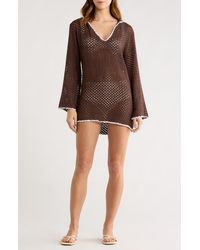 Elan - Long Sleeve Sheer Open Stitch Cover-Up Dress - Lyst