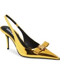 Versace - Medusa Bow Metallic Pointed Toe Slingback Pump - Lyst
