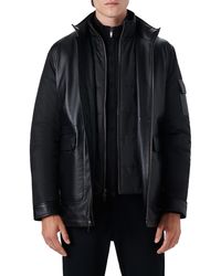 Bugatchi - Full Zip Leather Bomber Jacket With Removable Bib - Lyst
