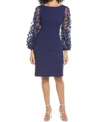 Eliza J - Floral Appliqué Long Sleeve Cocktail Dress - Lyst
