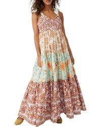 Free People - Bluebell Mixed Print Cotton Maxi Dress - Lyst
