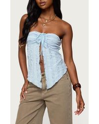 Edikted - Textured Ruffle Split Front Strapless Top - Lyst