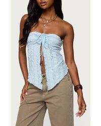 Edikted - Textured Ruffle Split Front Strapless Top - Lyst