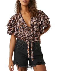 Free People - Call Me Later Print Tie Neck Bodysuit - Lyst