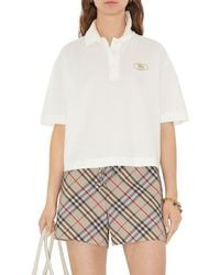 Burberry - Ekd Stamp Crop Cotton Piqué Polo - Lyst