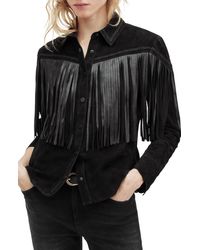 AllSaints - Cleo Western Leather Fringe Suede Shirt Jacket - Lyst