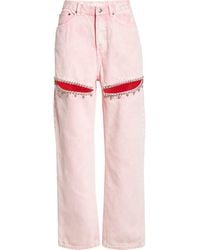 Area - Crystal Slit Straight Leg Jeans - Lyst