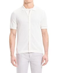 Theory - Cairn Short Sleeve Button-Up Cotton Blend Sweater - Lyst
