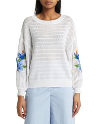 Misook - Embroidered Pointelle Sweater - Lyst