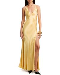 Bardot Yve Sequin Satin Halter Dress in Green | Lyst