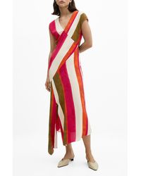 Mango - Cherry Stripe Asymmetric Hem Midi Dress - Lyst