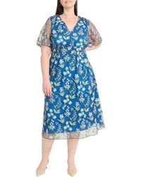 Maggy London - Floral Embroidered Short Sleeve Midi Dress - Lyst