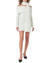 Endless Rose - Off The Shoulder Long Sleeve Cable Stitch Sweater Dress With Tie - Lyst