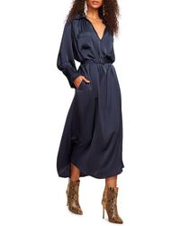 Ramy Brook - Cecilia Belted Long Sleeve Satin Dress - Lyst