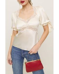 Reformation - Dolly Lace Trim Silk Charmeuse Top - Lyst