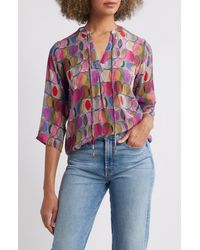 Apny - Print Tassel Split Neck Chiffon Top - Lyst
