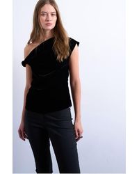 TOPSHOP - Twist One-Shoulder Velvet Top - Lyst
