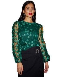 Yumi' - Long Sleeve Sheer Floral Top - Lyst