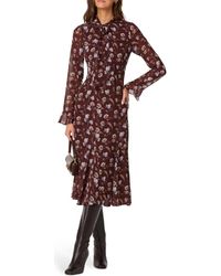 Astr - Floral Tie Neck Long Sleeve Dress - Lyst