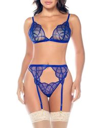 MAPALE - Embroidered Mesh Bra, Thong & Garter Belt Set - Lyst
