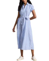Polo Ralph Lauren - Ashton Stripe Tie Waist Linen Midi Shirtdress - Lyst