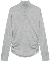 Theory - Shirred Mock Neck Merino Wool Top - Lyst