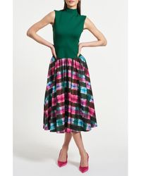 Isaac Mizrahi New York - Sleeveless Ponte & Satin Midi Dress - Lyst