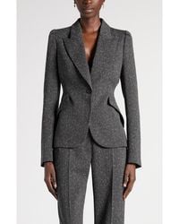 McQueen - One-Button Puff Sleeve Stretch Wool Jacket - Lyst