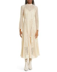 Zimmermann - Mixed Lace Panel Long Sleeve Cotton Blend Dress - Lyst