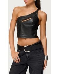 Edikted - Cutout One-Shoulder Faux Leather Crop Top - Lyst