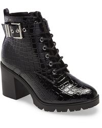 topshop square toe lace up chunky boots in black