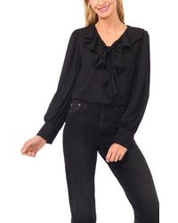 Cece - Ruffle Tie Neck Long Sleeve Georgette Top - Lyst