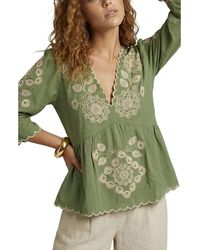 Raffya - Aubrey V-Neck Embroidered Blouse - Lyst