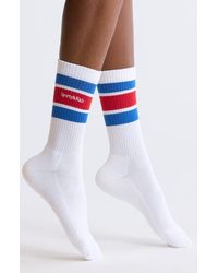 Sporty & Rich - Stripe Serif Logo Embroidered Crew Socks - Lyst