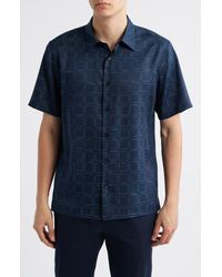 Theory - Irving Grid Print Short Sleeve Lyocell Button-Up Shirt - Lyst