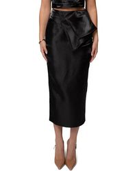 JLUXLABEL - Reception Ruffle Satin Midi Skirt - Lyst