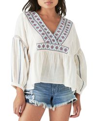 Lucky Brand - Embroidered Cotton Peasant Blouse - Lyst
