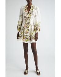 Zimmermann - Halliday Floral Long Sleeve Linen Minidress - Lyst