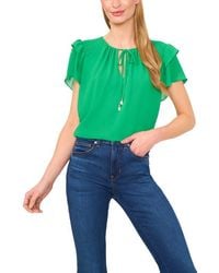 Cece - Tie Neck Flutter Sleeve Top - Lyst
