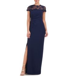 JS Collections - Laney Rosette Embroidered Mesh Yoke Sheath Gown - Lyst