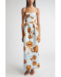 Oscar de la Renta - Tonal Peony Print Faille Bustier Gown - Lyst