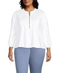 Lands' End - Plus Size Lightweight Jersey Button Pintuck Top - Lyst