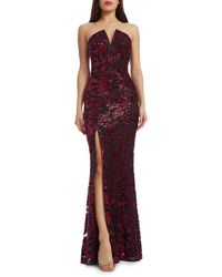 Dress the Population - Fernanda Floral Sequin Strapless Evening Gown - Lyst