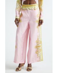 Versace - Barocco Print Wide Leg Silk Twill Pants - Lyst