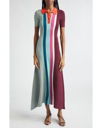 Christopher John Rogers - Bowling Colorblock Stripe Rib Polo Sweater Dress - Lyst