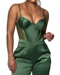 JLUXLABEL - Incomparable Lace Inset Satin Bodysuit - Lyst