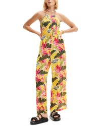 Desigual - Tropical Print Smocked Wide Leg Cover-up Jumpsuit - Lyst