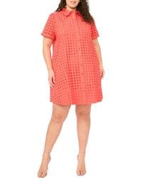 Cece - Eyelet Short Sleeve Cotton Shirtdress - Lyst